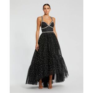 NWT MAC DUGGAL Black Pearl Beaded High Low Gown Size US6 $698